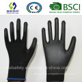 13G polyester noir avec gants de sécurité Gary PU Revêtement (SL-PU207)